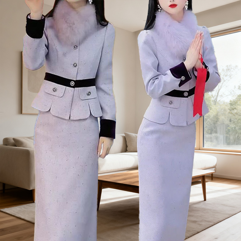 秋冬季新款美拉德时髦洋气收腰显瘦遮肉高贵外套上衣半身裙两件套