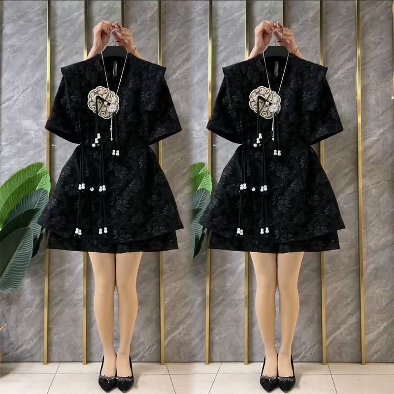 新中式国风高级感改良旗袍套装连衣裙女夏名媛气质盘扣短裤两件套