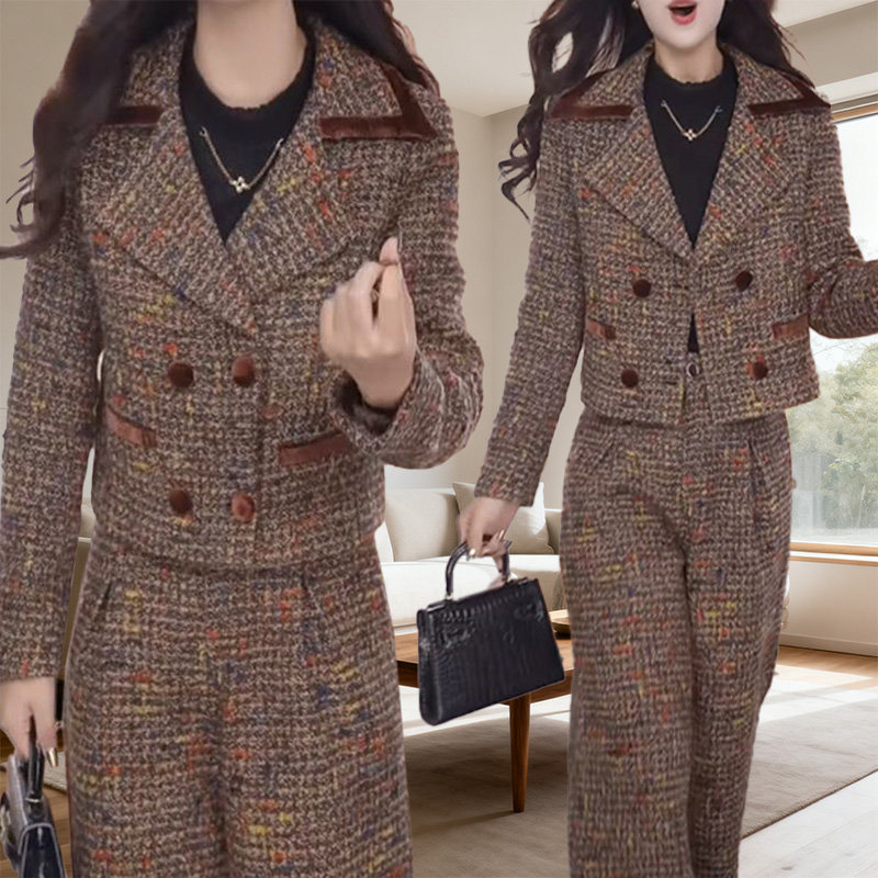 2025秋冬新款减龄洋气套装小香风西装领短款外套裤子气质两件套女,女装/女士精品,时尚套装,淘宝优惠券,粉丝福利购,淘宝优惠卷