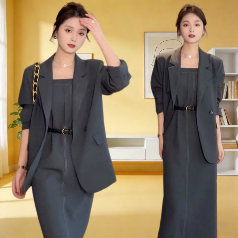 春秋新款大码女装百搭西装高级感西服收腰减龄吊带连衣裙子两件套,女装/女士精品,时尚套装,淘宝优惠券,粉丝福利购,淘宝优惠卷
