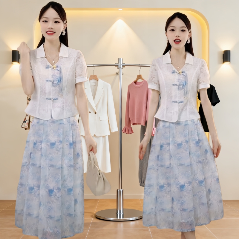新中式国风套装裙女2026夏季洋气减龄显瘦遮肉上衣半身裙子两件套