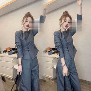西装 外套阔腿裤 套装 洋气质显瘦西服短款 两件套 女2025春秋新款 时尚
