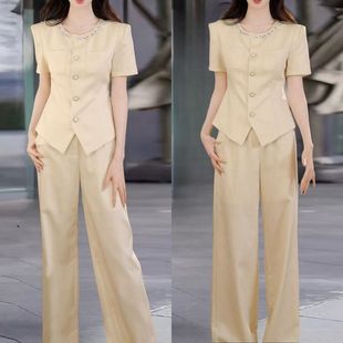 气场强大女装干练气质名媛高端时尚小香风短袖上衣裤子职业套装夏