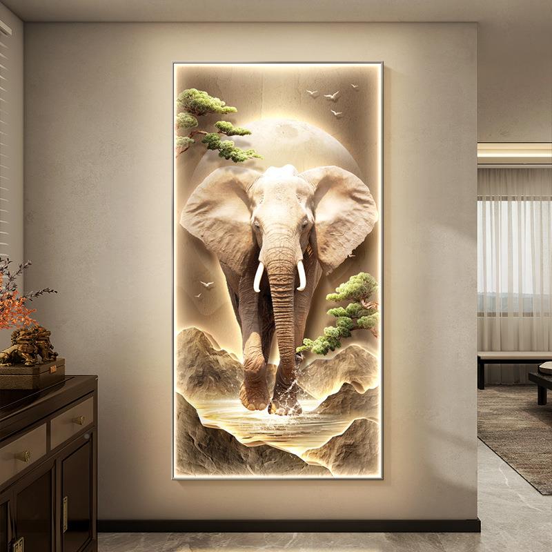 过画新中式玄关装饰画轻ZQX奢大走廊道象挂高档大气入户正对门壁图片