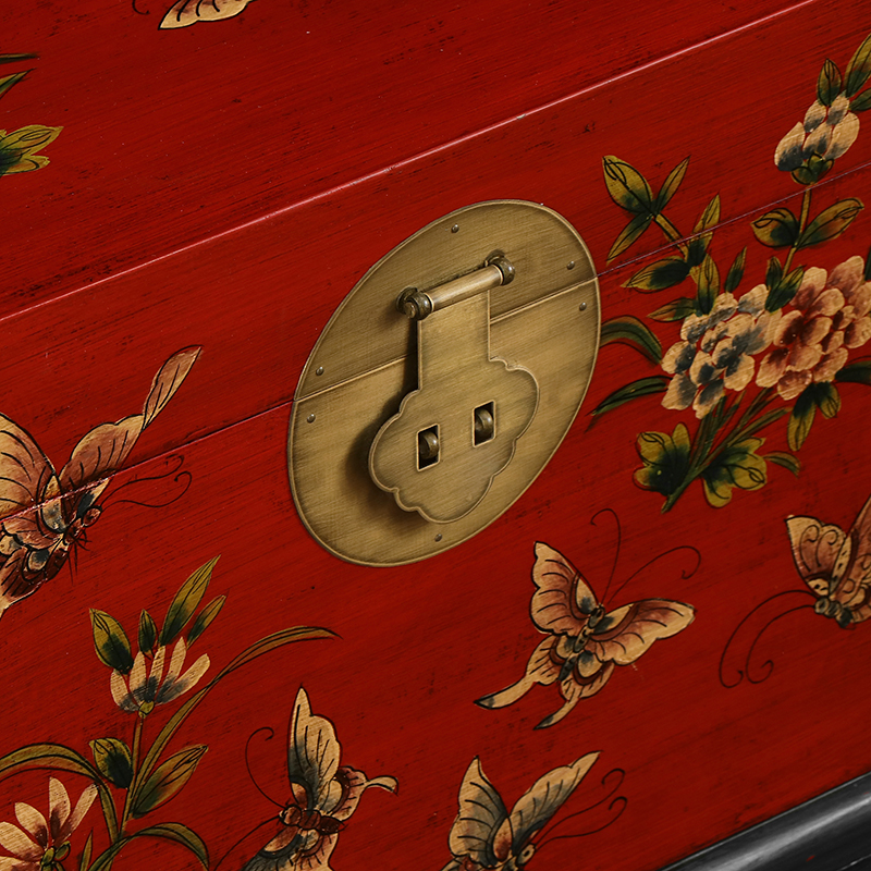 新中式彩绘箱几仿古实木客厅沙发边几方箱官箱彩绘描金樟木箱家具