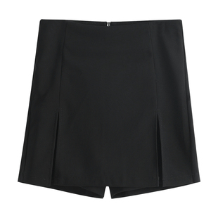 高腰半身裙裤秋冬2023新款设计感洋气开叉包臀短款黑色a字裤裙女