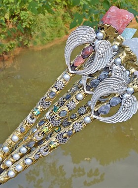 紫水晶柱双头水晶方糖权杖紫水晶元素仙女棒道具天使翅膀配件礼物