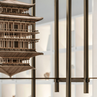 流时间新中式创意中国风实木古建筑模型装置装饰艺术空中悬挂吊饰