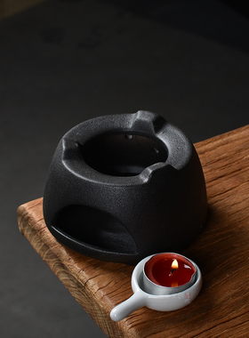 日式粗陶香薰烤茶炉 黑陶四方提香器 醒茶温炉功夫茶具套组
