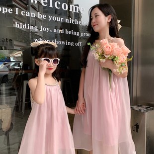 亲子装2023新款夏季母女装洋气连衣裙珠光流沙公主裙儿童礼服裙子