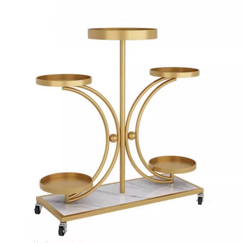 花架摆件饰品客厅可移动带轮子阳台落地式铁艺室内多层轻奢花盆架