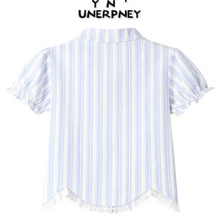 娃娃领条纹衬衫女泡泡短袖夏季2025新款法式高级感气质上衣小个子