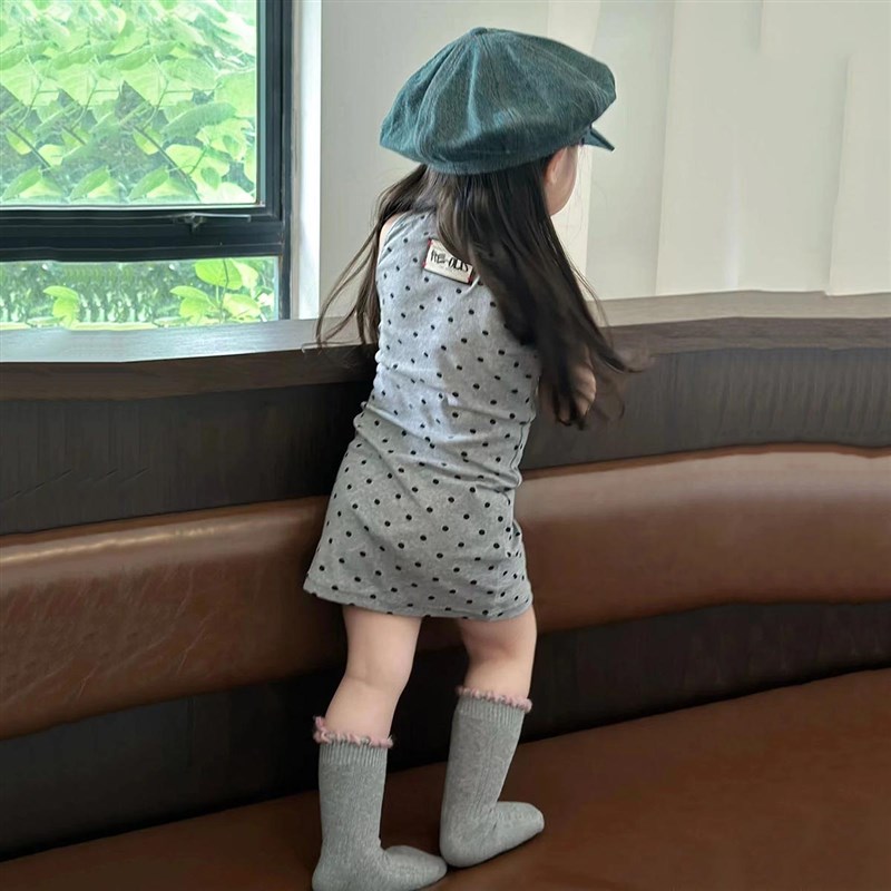 韩国童装2025夏季新款灰色波点吊带裙儿童裙子中小童纯棉连衣裙潮