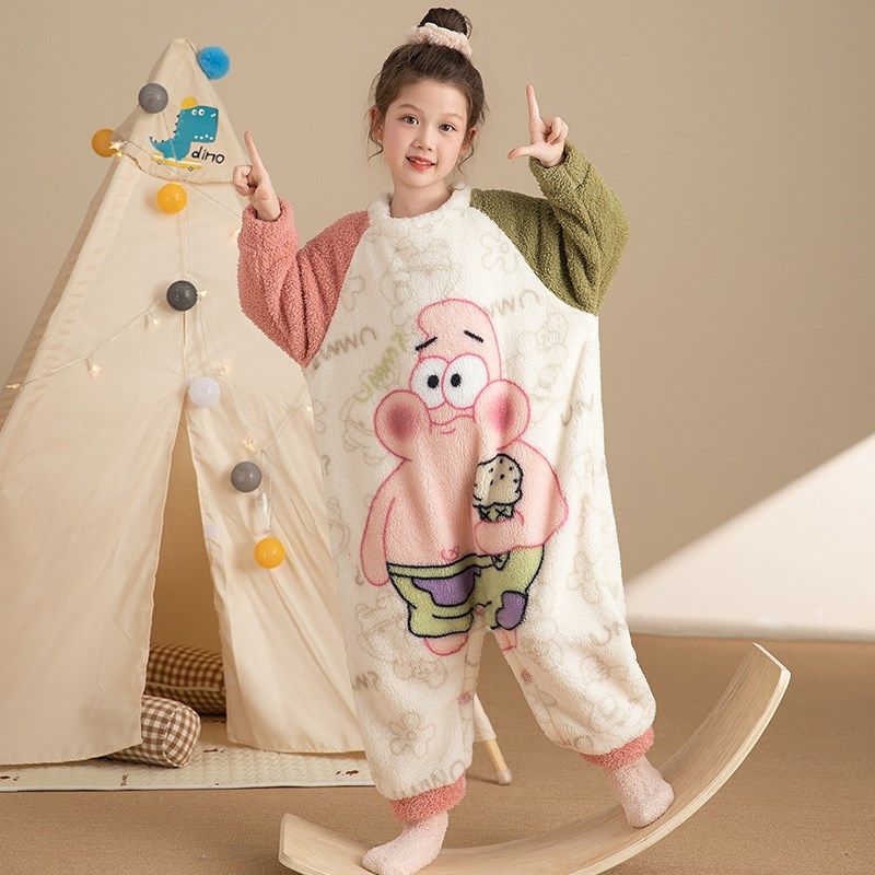 儿童睡袋秋冬款法兰绒大童防踢被珊瑚绒男女宝宝睡衣加厚加绒冬季