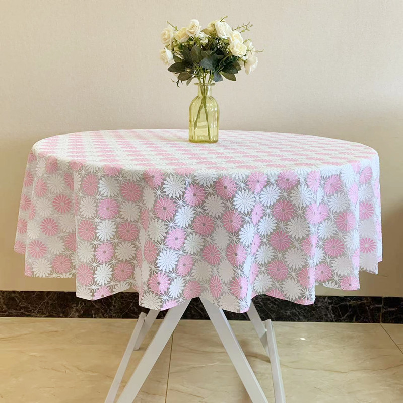小圆桌桌布防水防油防烫简约欧式PVC塑料蕾丝家用桌垫台布