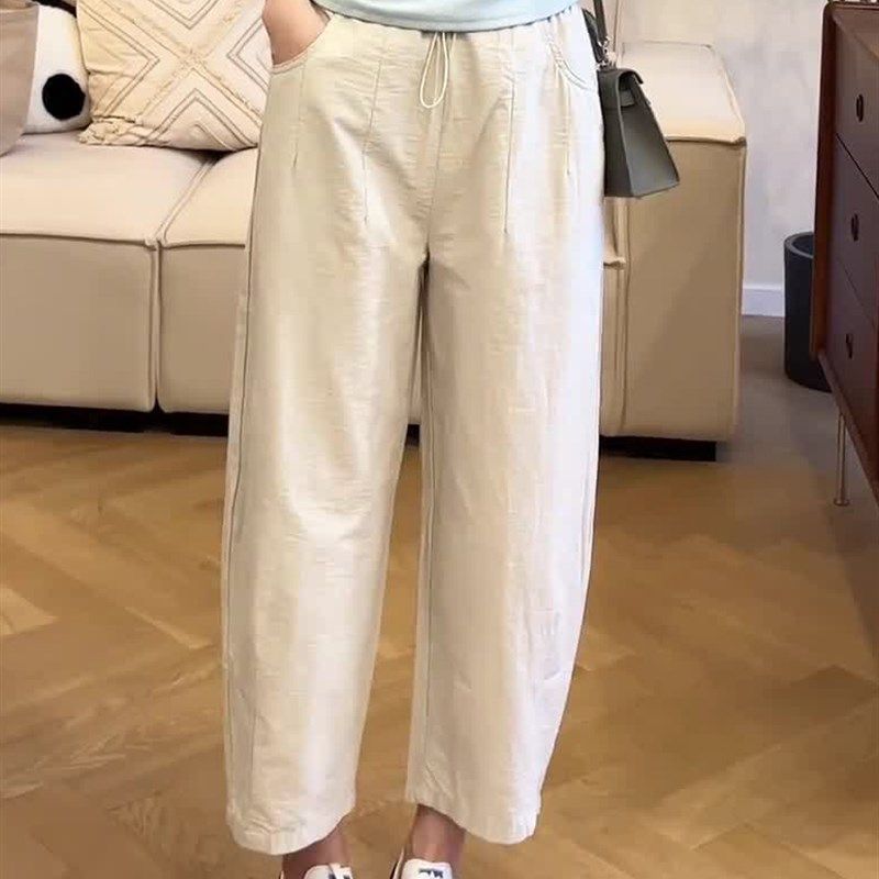 阔腿哈伦九分休闲裤女大码胖mm秋季新款小个子梨形身材宽松弯刀裤