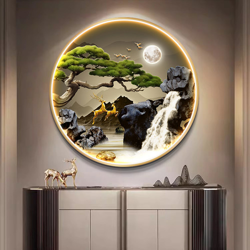 新中式风格山水画玄关装饰画 流水生财寓意壁画 高档客厅挂画山水