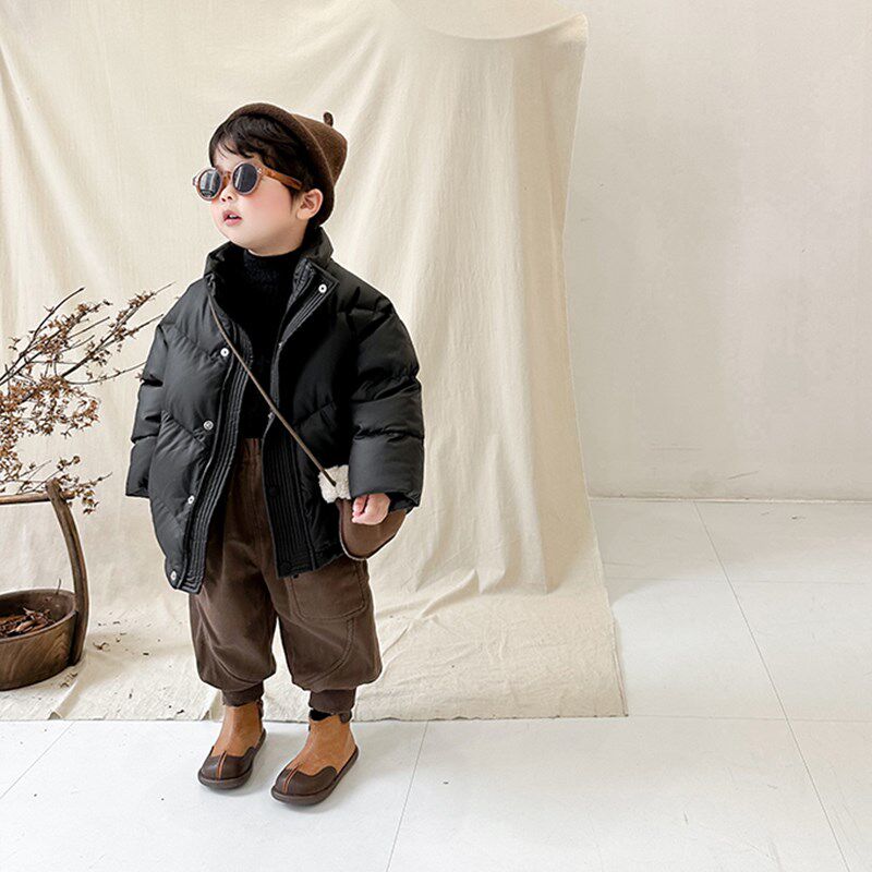 阿小轩童装2025冬装新款男童PU皮抗寒保暖90白鹅绒羽绒服儿童棉服