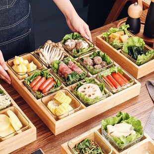 日式九宫格托盘餐具火锅食材配菜盘盒子拼盘格子9宫格木质盘子