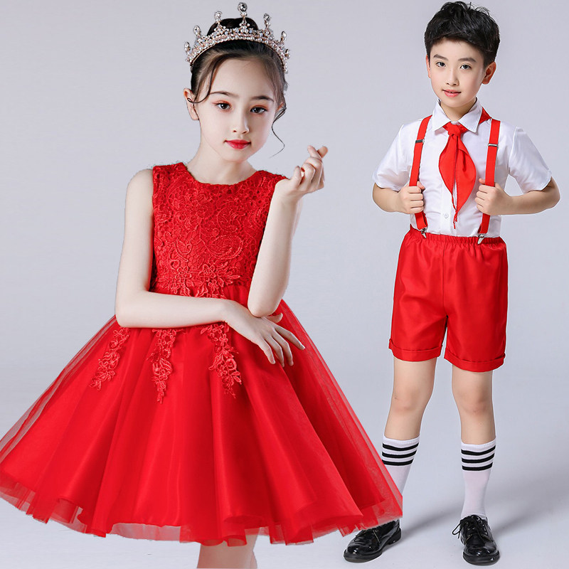 六一儿童纱裙幼儿园舞蹈表演公主裙男女童白红色蓬蓬大合唱演出服