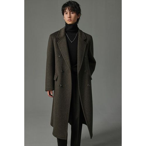 w2x秋冬季950g重磅长毛双面羊毛呢大衣男中长款高端妮子风衣外套