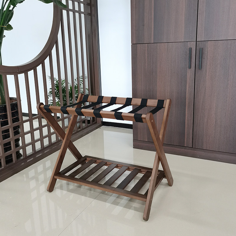 酒店旅行箱行李架楠竹收纳便携置物架双层家用卧室折叠落地储物架