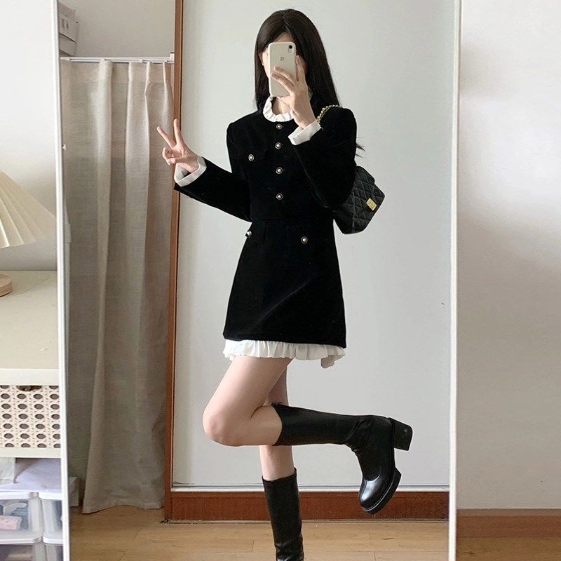 加绒加厚搭配高级感女装裙子2024秋冬新款时尚套装两件套6389