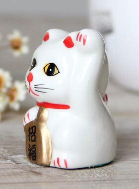 招财开运白色陶瓷招财猫摆件小礼品两款一套陶瓷工艺品礼物