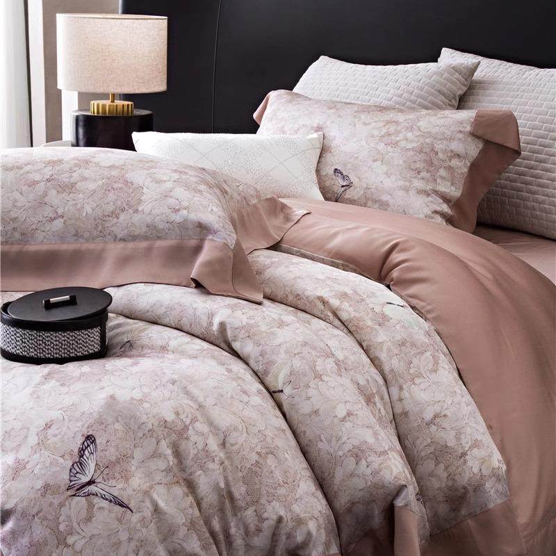 美式田园风复古轻奢天丝棉四件套丝滑凉感裸睡数码印花被套床品