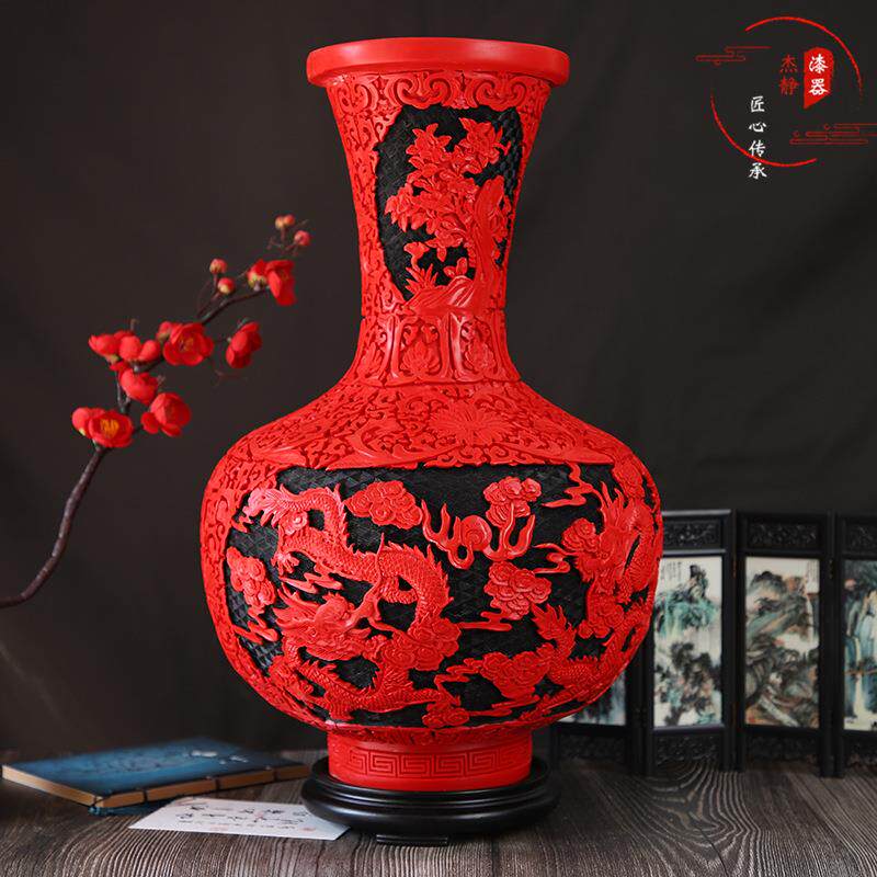 漆雕花瓶中国特色工艺品扬州特色旅游工艺品婚庆用品20寸蒜头瓶