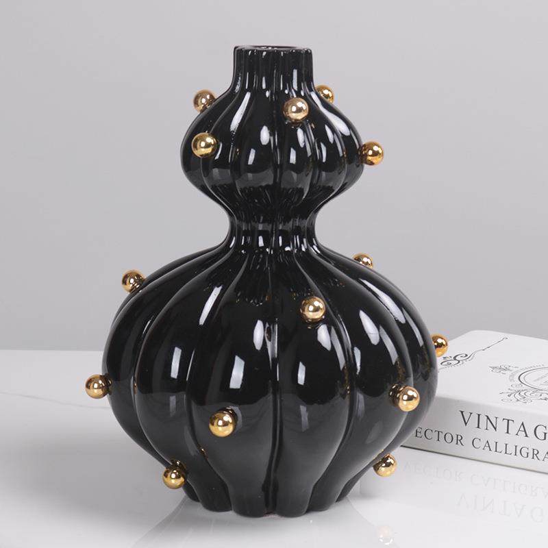 新中式黑色葫芦型花瓶摆件房地产软装客厅茶几书房玄关柜珠点花器,鲜花速递/花卉仿真/绿植园艺,割草机/草坪机,淘宝优惠券,粉丝福利购,淘宝优惠卷
