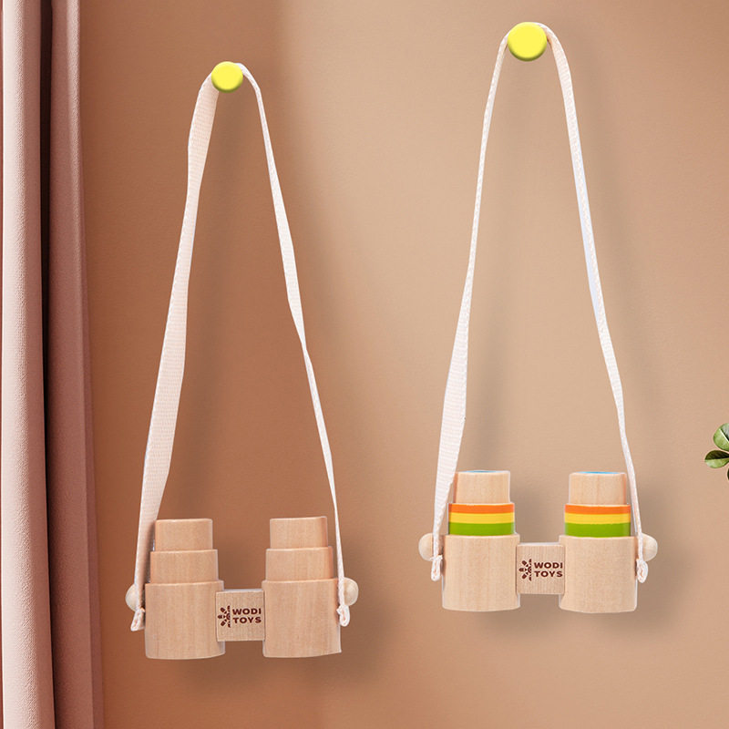 儿童趣味木质双筒望远镜放大镜户外观察科教玩具幼儿亲子互动