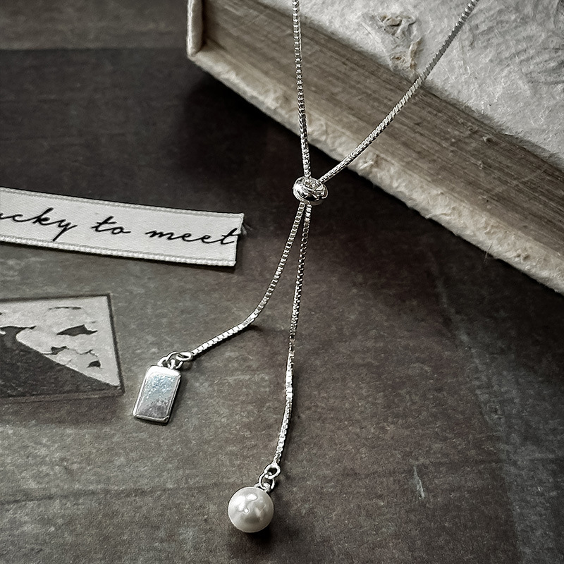 日本品质s925纯银珍珠抽拉流苏项链女新款轻奢高级感锁骨链百搭颈