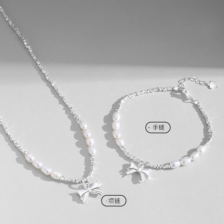 日本品质s990纯银碎银几两在逃公主蝴蝶结项链女 轻奢碎银子珍珠