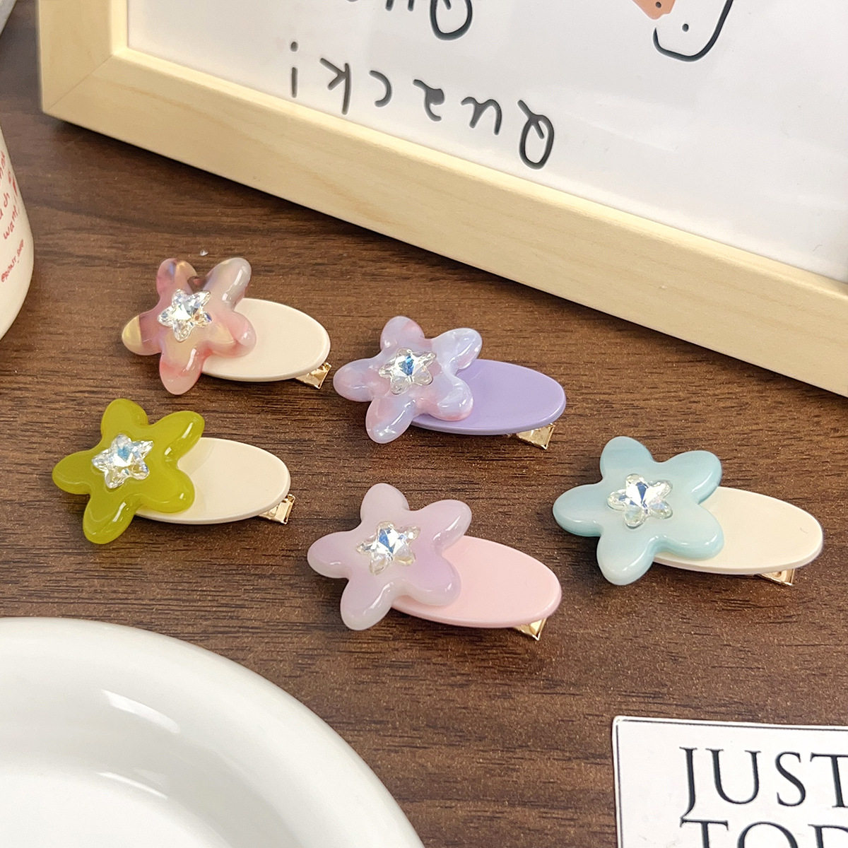 日本品质新款醋酸星星镶钻夹子百搭儿童刘海碎发夹可爱鸭嘴夹发夹