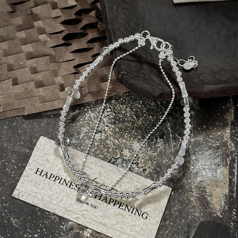 日本品质S925纯银韩版小众设计感白水晶双层串珠手链韩系时髦博主