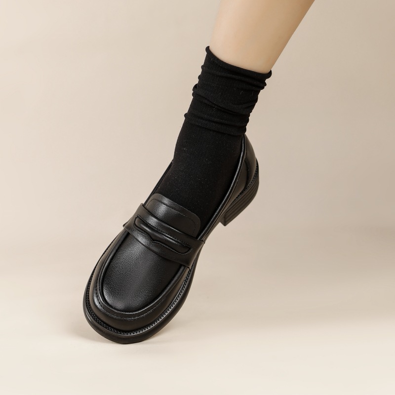 日本品质圆头厚底单鞋女黑色学院风小皮鞋百搭英伦乐福鞋2025正装