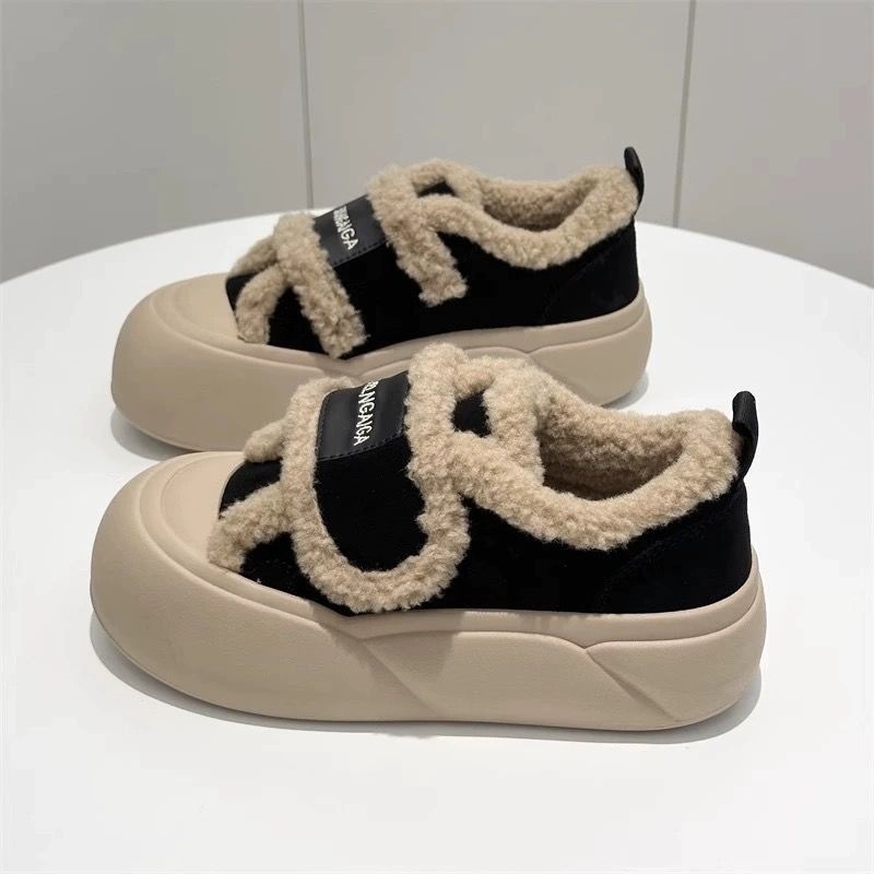 日本品质松糕底魔术贴棉鞋女加绒加厚2025冬季新款百搭一脚蹬乐福