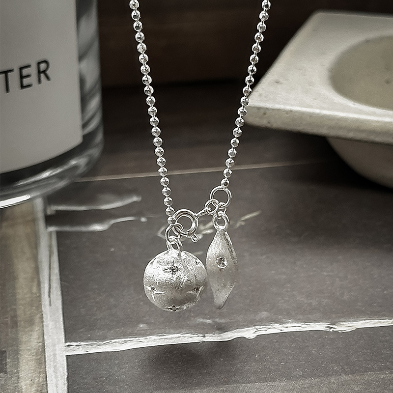 日本品质S925纯银韩版小众设计感拉丝小球复古项链韩版韩式风简约
