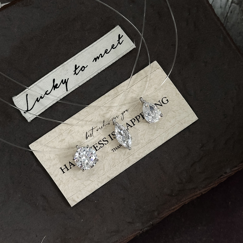 日本品质赵露思同款人鱼之泪锆石项链女生s925纯银隐形鱼线项链超