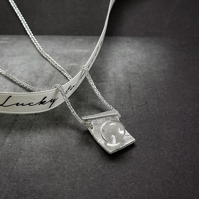 日本品质S925纯银韩版小众设计感白水晶拉丝项链韩式风简约个性拉