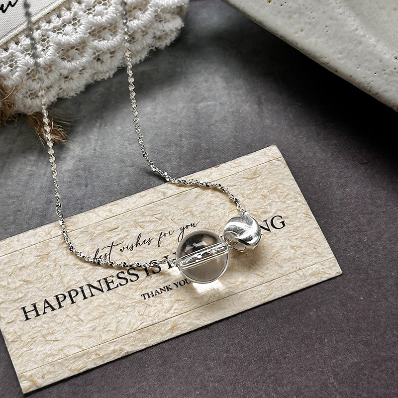 日本品质S925纯银车花珠白水晶项链日系叠戴锁骨链韩版Ins简约设