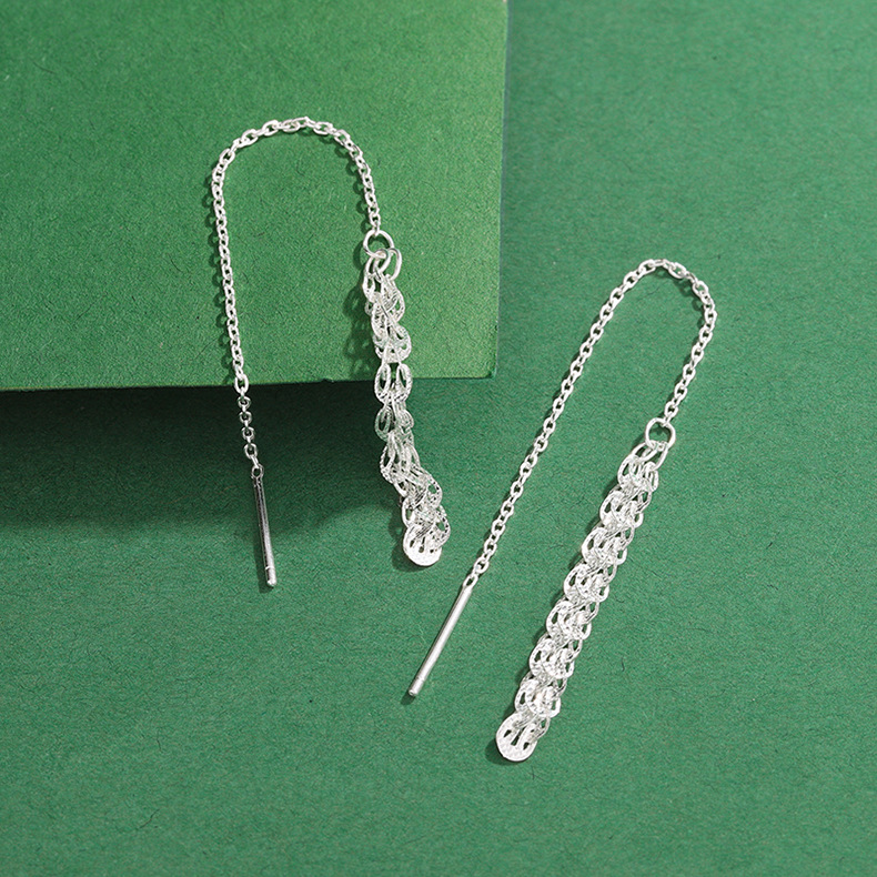 日本品质999足银凤尾耳线女韩版轻奢高级感长款流苏耳饰简约小众