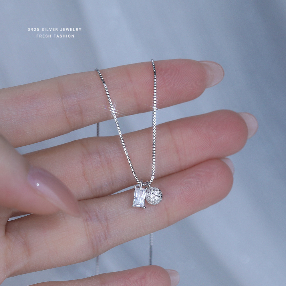 日本品质S925纯银香巴拉方糖项链女小众设计感韩版ins冷淡风diy几