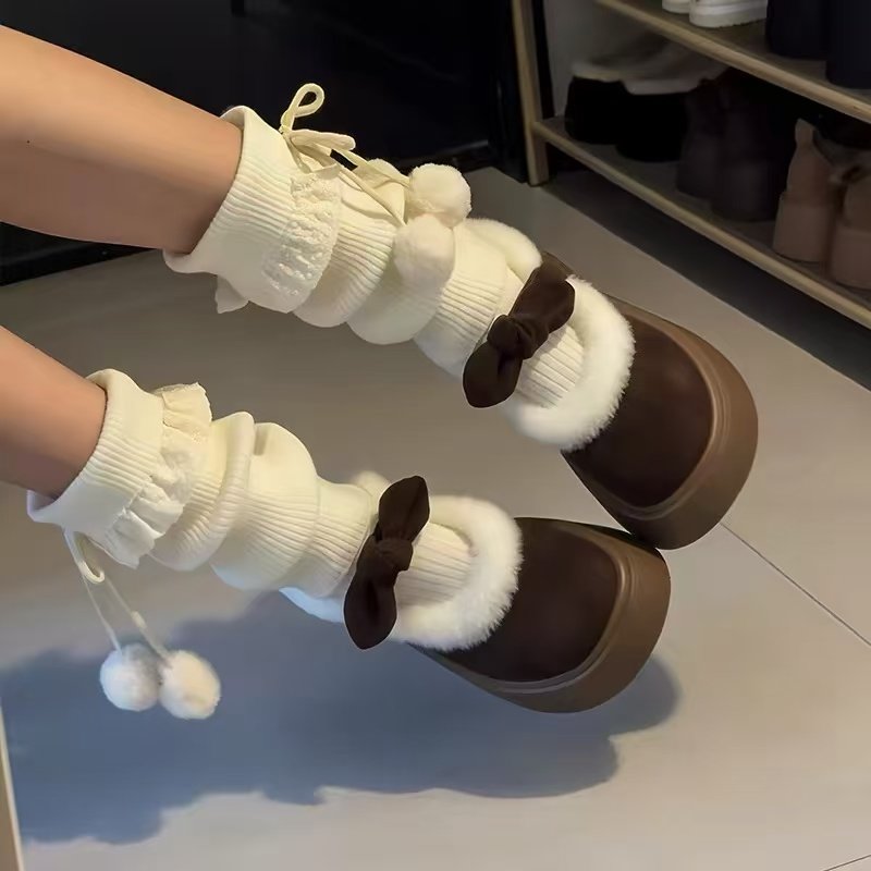 蝴蝶结蕾丝堆堆袜冬季加厚配靴子袜套胖mm粗腿中筒袜毛线针织袜子,模玩/动漫/周边/娃圈三坑/桌游,lolita洛丽塔袜子,淘宝优惠券,粉丝福利购,淘宝优惠卷