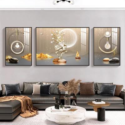 定做福鹿背圆沙客厅装饰轻奢大气画现代简联约抽画象发三景满墙壁