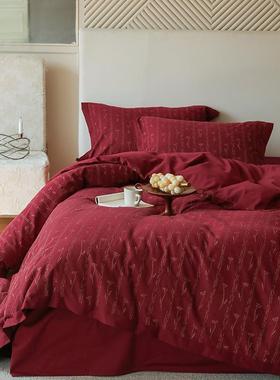 60S无染色IIG密加~新中式立体浮雕大红色结件婚庆提棉花全四套纯