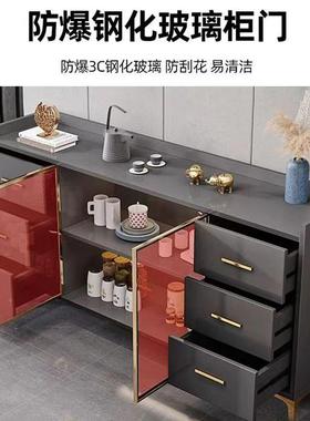 柜边现代简柜约靠墙碗收纳柜客厅轻奢储物柜餐KNV微波炉柜茶水柜