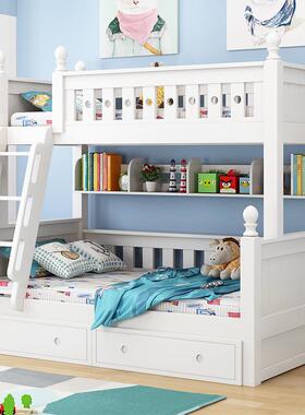 全实木童床上ZCH儿下床低床子床母子母床高上下铺全白色双层床