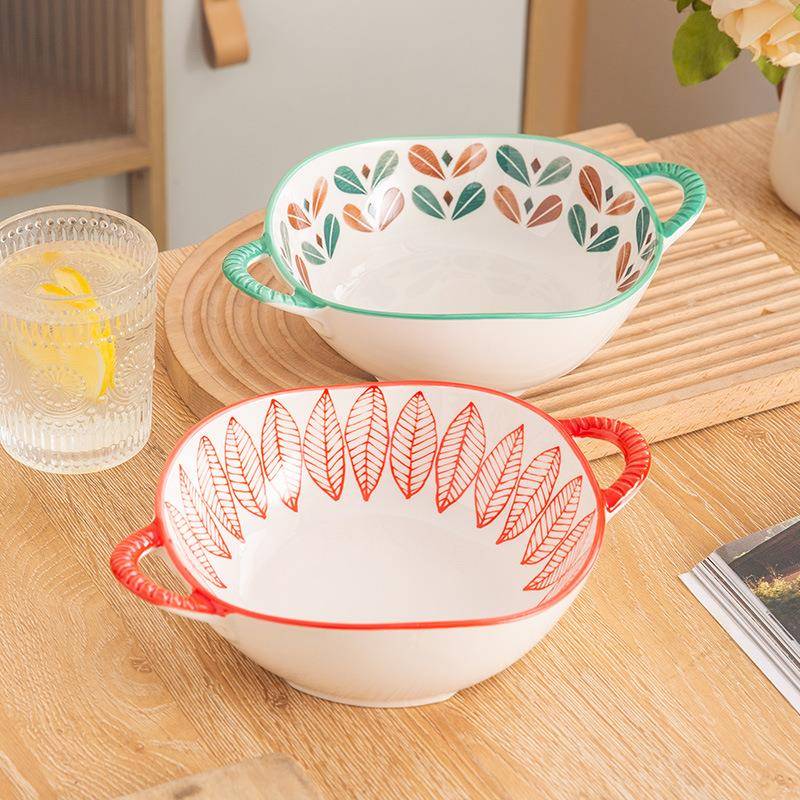 美烧日式小新陶瓷碗清不规二则双耳汤碗家用陶瓷2227餐具面碗沙拉